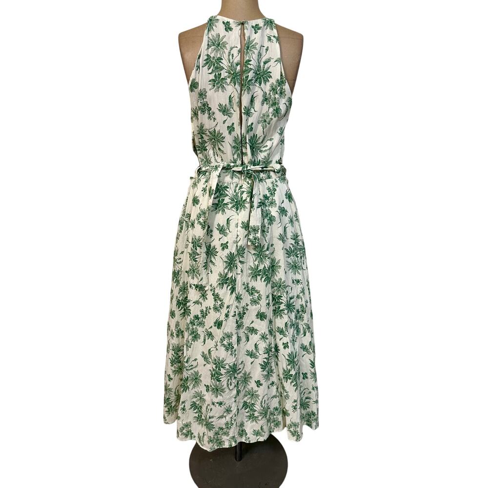 Sandro Maxi Dress Annecy Linen Green Floral Print Sleeveless Cut Out Sides sz 6 - Picture 7 of 10